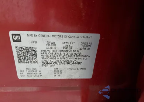 2022 Chevrolet Equinox Rs z USA, uszkodzony, nr VIN 2GNAXWEV8N6144487